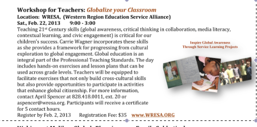 Global Ed Workshop for Teachers, Feb. 22, 2013